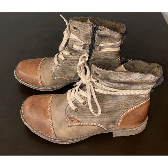 Reiker Peyton Graphic Print Side Zip Combat Boots 38 (sz 7.5-8) - Picture 1 of 7